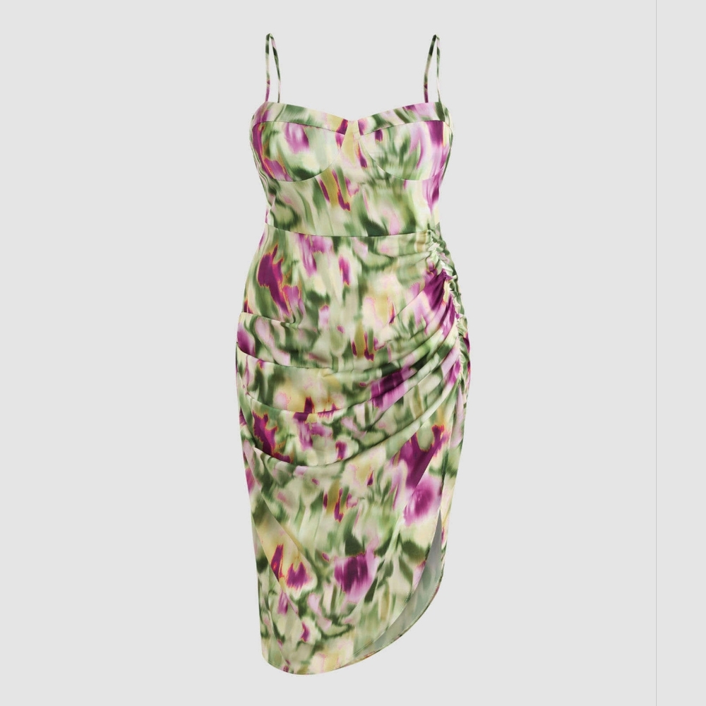 Cider Illusion Ruched Bustier Midi Dress